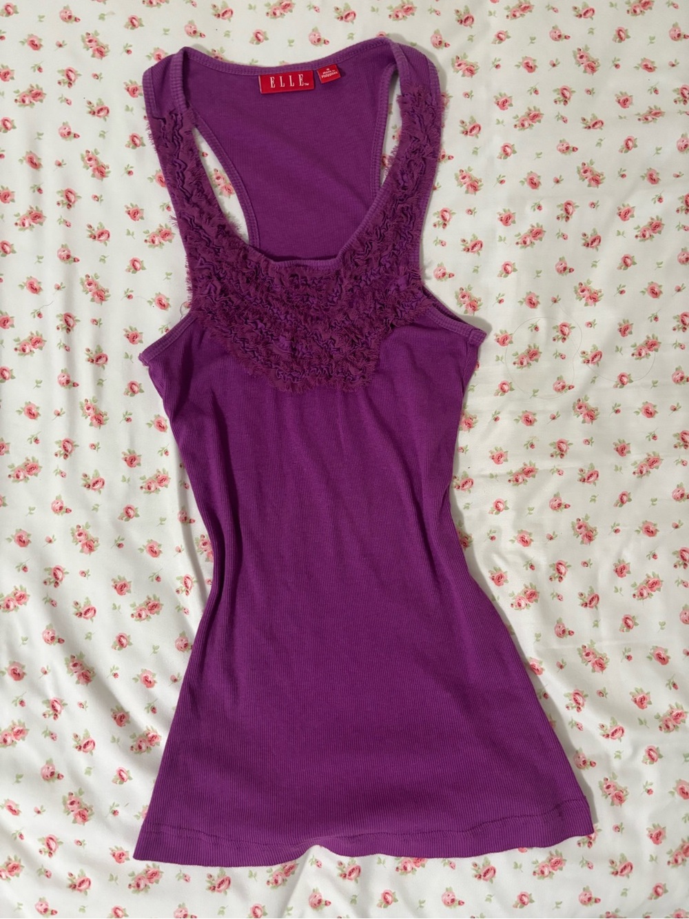 ELLE Purple Crochet-Front Racerback Tank